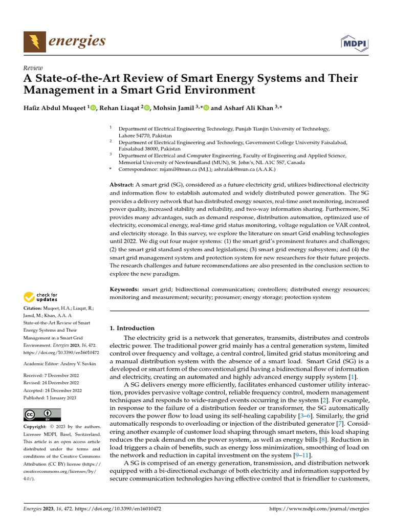 Energies 16 00472 v2 | PDF | Electrical Grid | Smart Grid