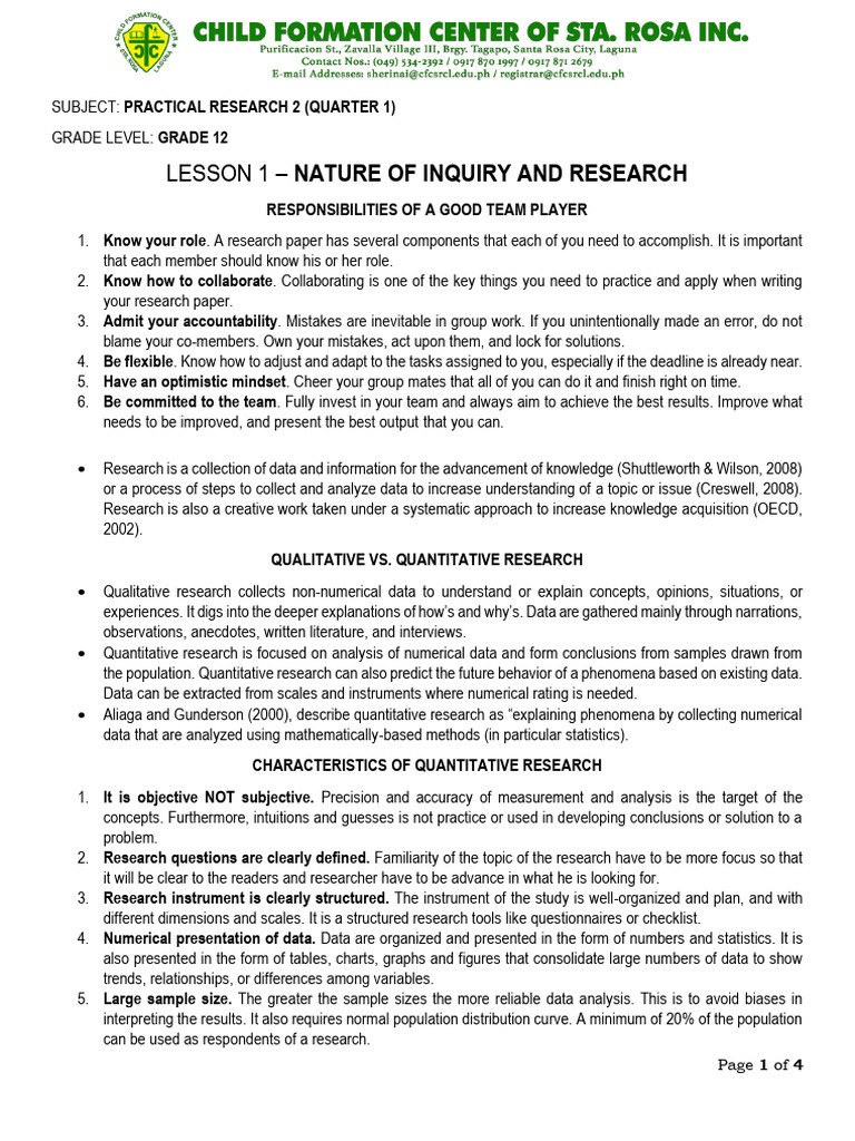 Practical Research 2 Syllabus 1 | PDF | Quantitative Research | Statistics