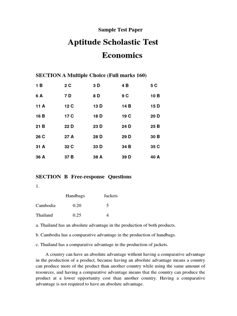 Ast Syllabus Economics Sample Test Paper Answer and Solution | PDF ...