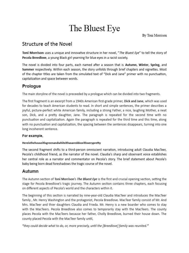 Structure and Themes in The Bluest Eye | PDF