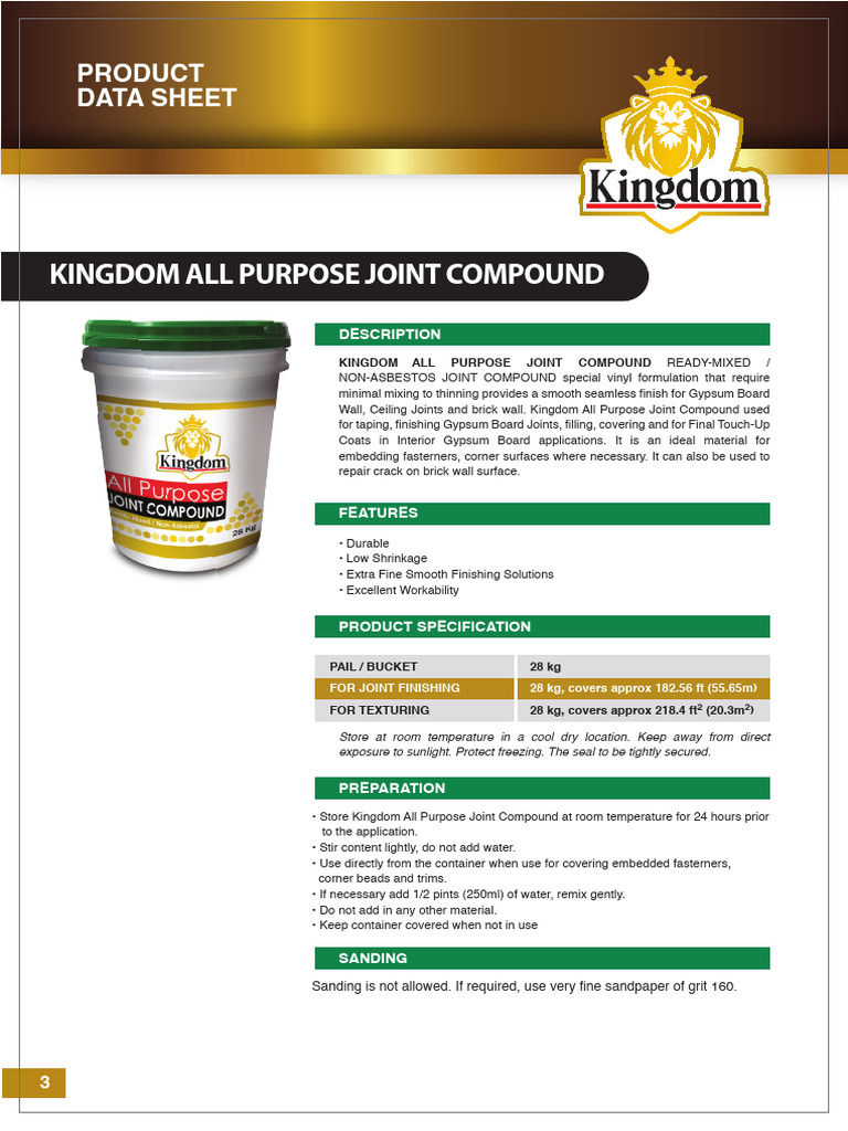 Tds Kingdom All Purpose Joint Compound PDF Drywall Materials