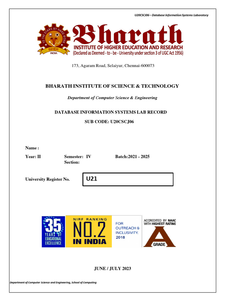 Database Lab Record: DDL & DML Commands | PDF | Data Model | Computer Data