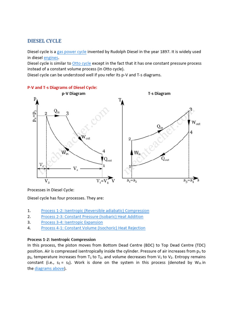 Diesel Cycle P-V and T-S Diagrams | PDF