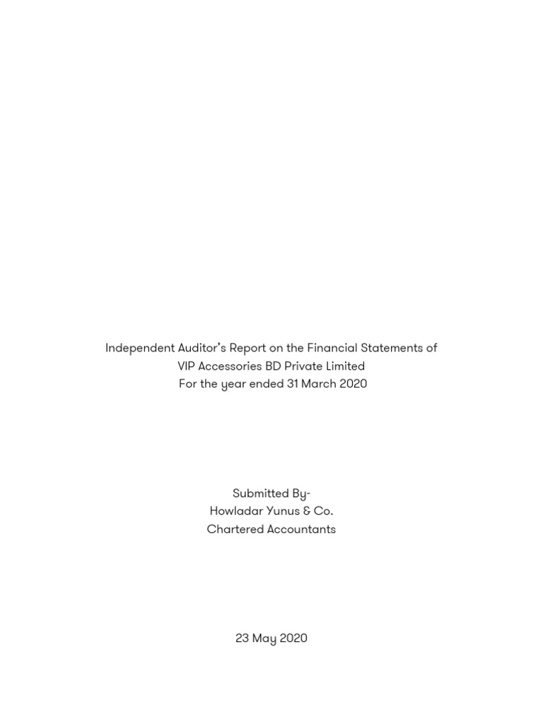 VIP Accessories BD Financial Audit Report | PDF | Audit | Financial Audit