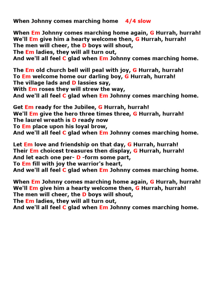 Johnny Comes Marching Home Lyrics | PDF