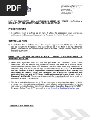 List of Permissible Controlled and Prohibited Items