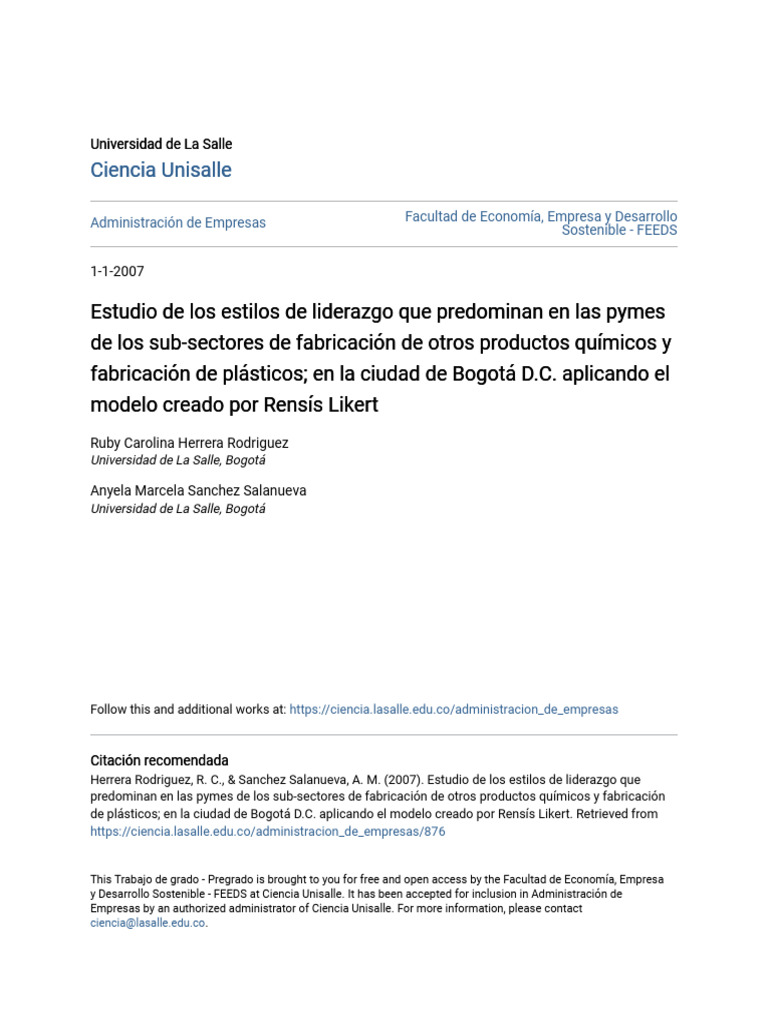 Liderazgo en PYMES de Bogotá D.C. | PDF | Business | Liderazgo