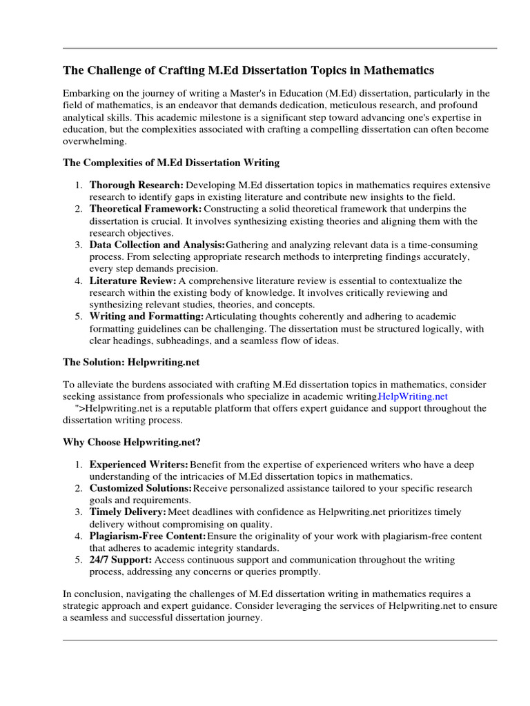 M.ed Dissertation Topics in Mathematics | PDF | Mathematics | Thesis