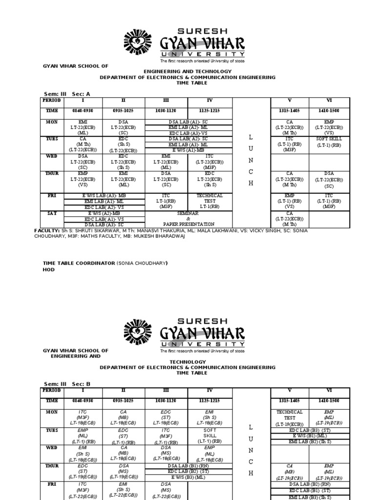 Time Table Format | PDF | Electronics | Nature