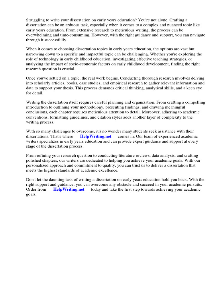 Early Years Education Dissertation Ideas PDF Teachers Methodology