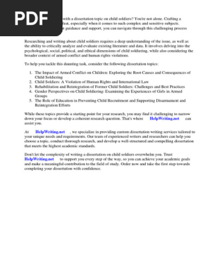 Child Soldiers Dissertation Topics