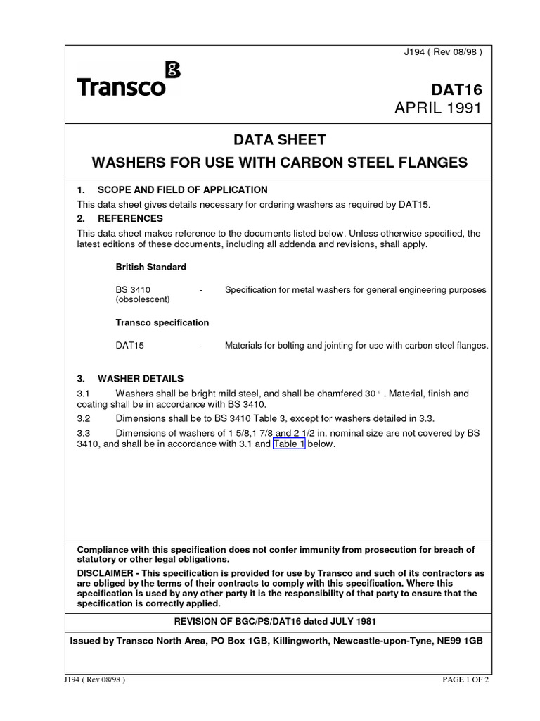 Washers for Carbon Steel Flanges | PDF