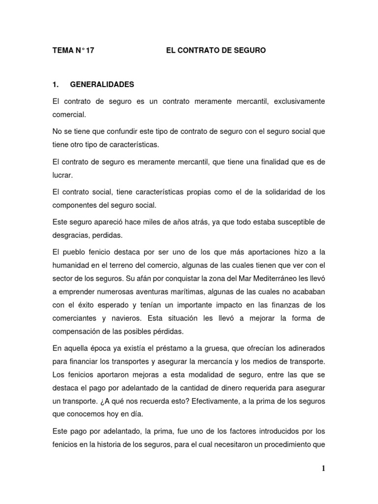 Historia y Conceptos del Contrato de Seguro | PDF | Póliza de seguros ...