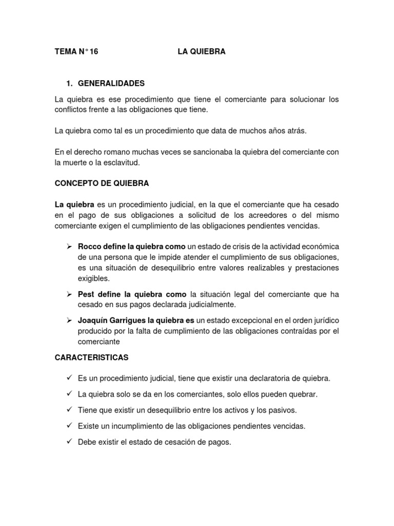 Conceptos y Proceso de Quiebra Empresarial | PDF | Bancarrota | Pagos