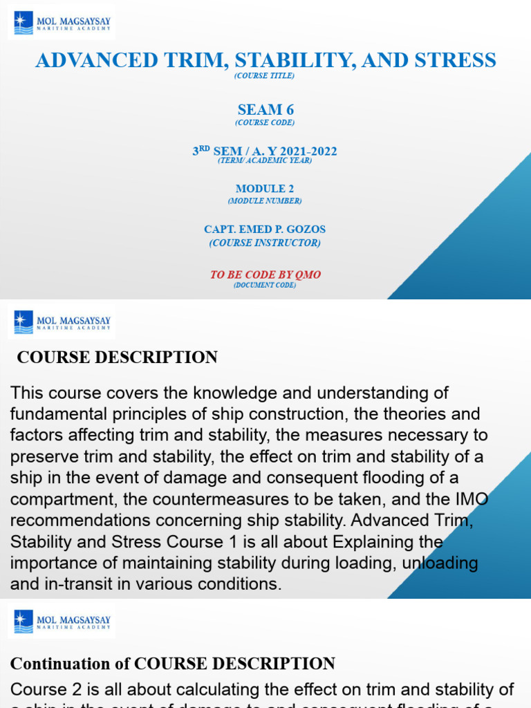 Advanced Ship Trim and Stability Course | PDF | Area