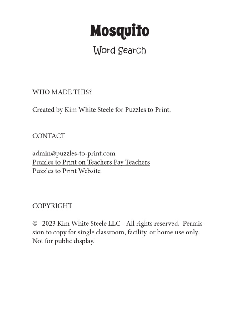 Mosquito Word Search | PDF | Word Search | Word Puzzles