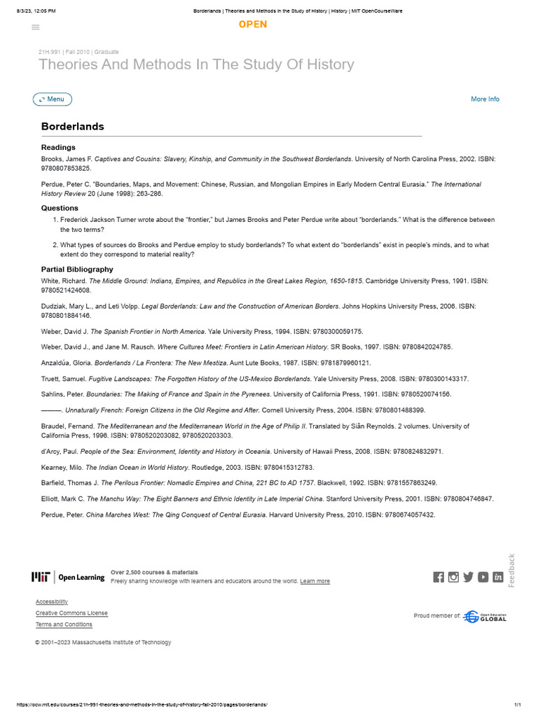 Borderlands theories and methods in the study of history history