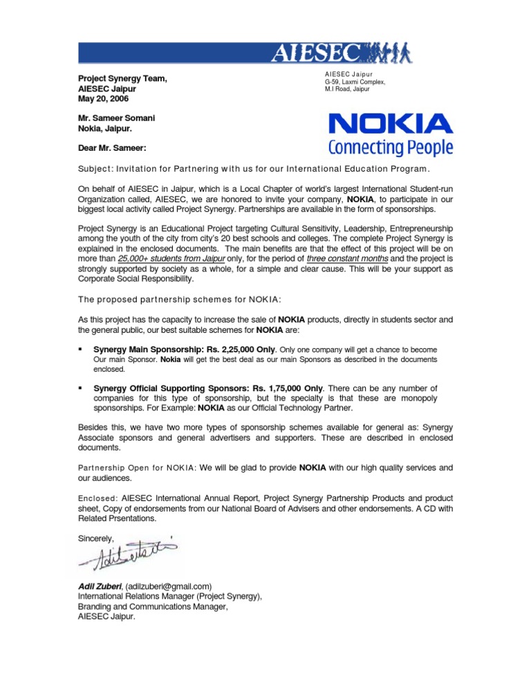 Invitation For Business Partnership For Mr Sameer From Nokia Pdf Sponsor Commercial Nokia