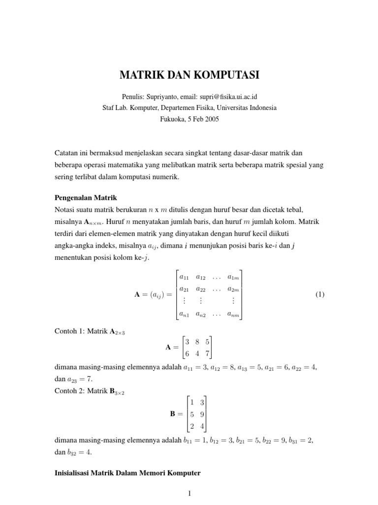 Dasar-Dasar Matrik dan Operasinya | PDF | Metode & Bahan Ajar