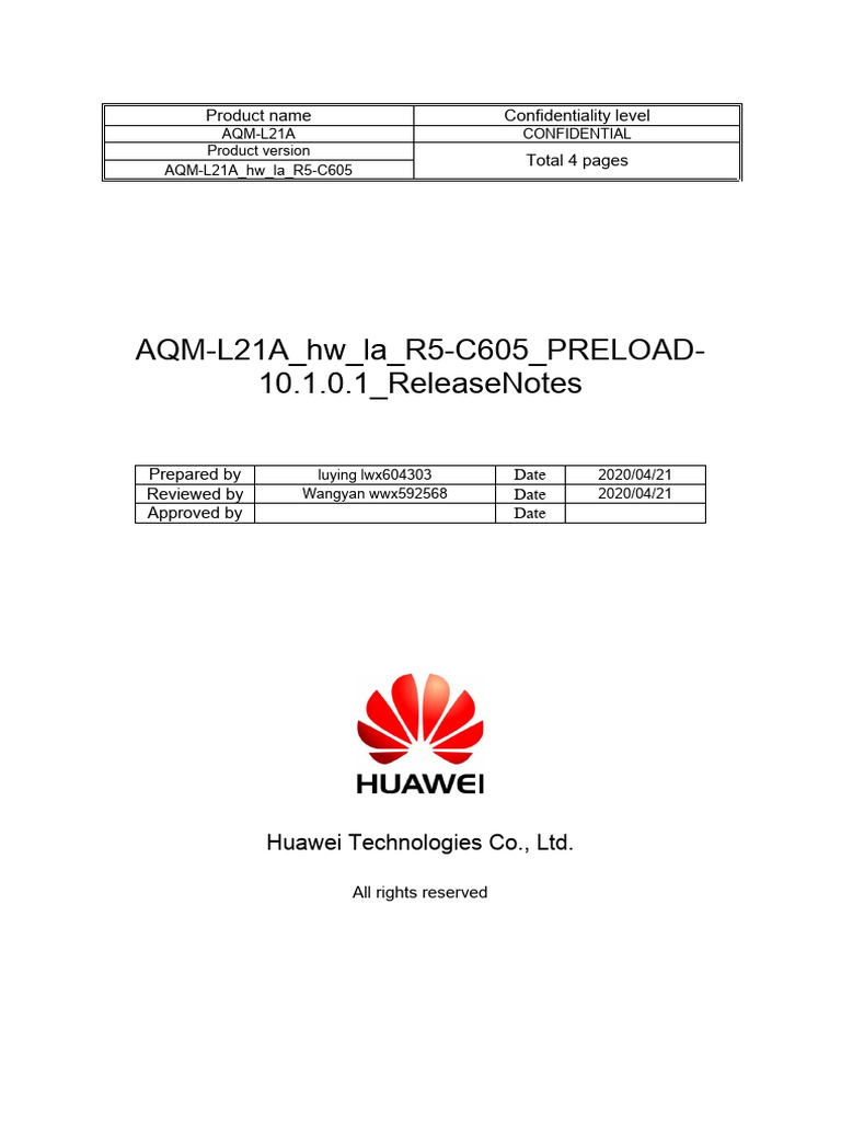 Aqm L21a Hw La R5 C605 Preload 10 1 0 1 Releasenotes Pdf Software