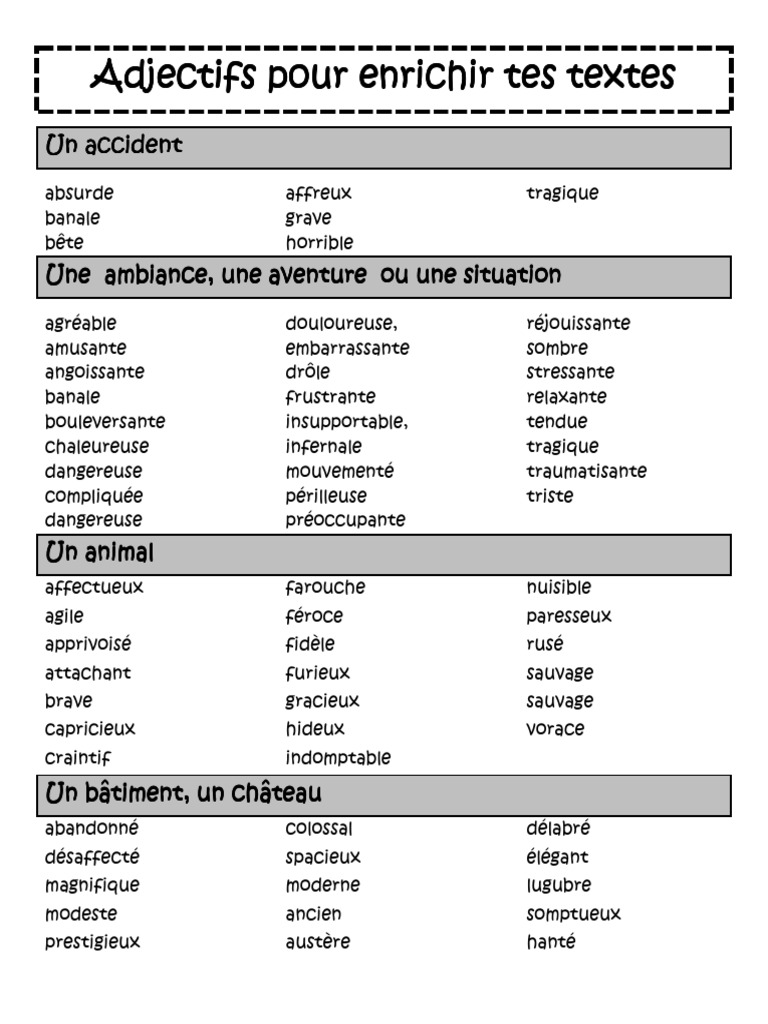 Adjectifs pour enrichir vos descriptions | PDF