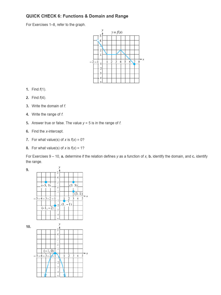 Math 1215P Spring 2022 Quick Check 6 Functions and Domain and Range ...