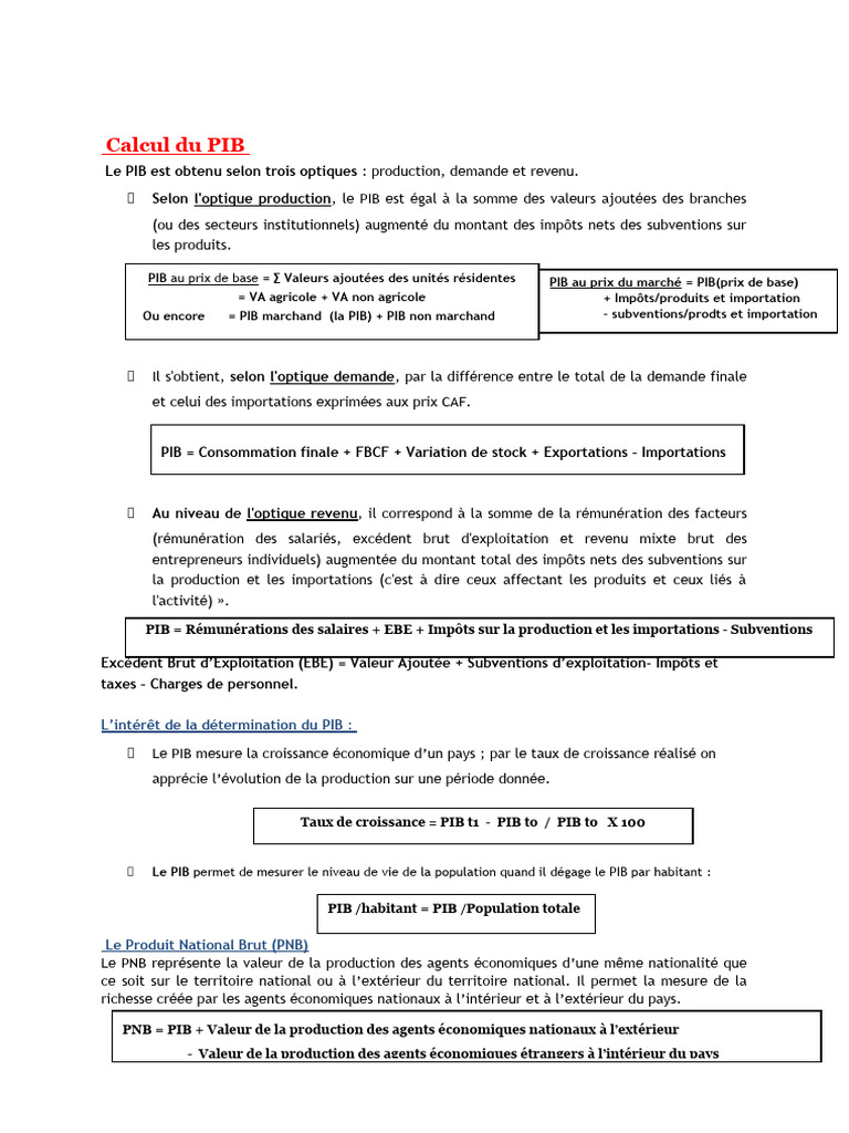 Calcul du PIB et indicateurs économiques | PDF | Produit intérieur brut ...
