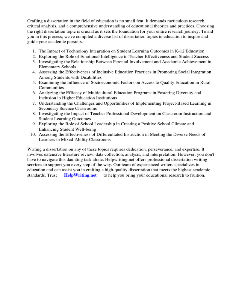 List of Dissertation Topics in Education PDF Thesis Inclusion