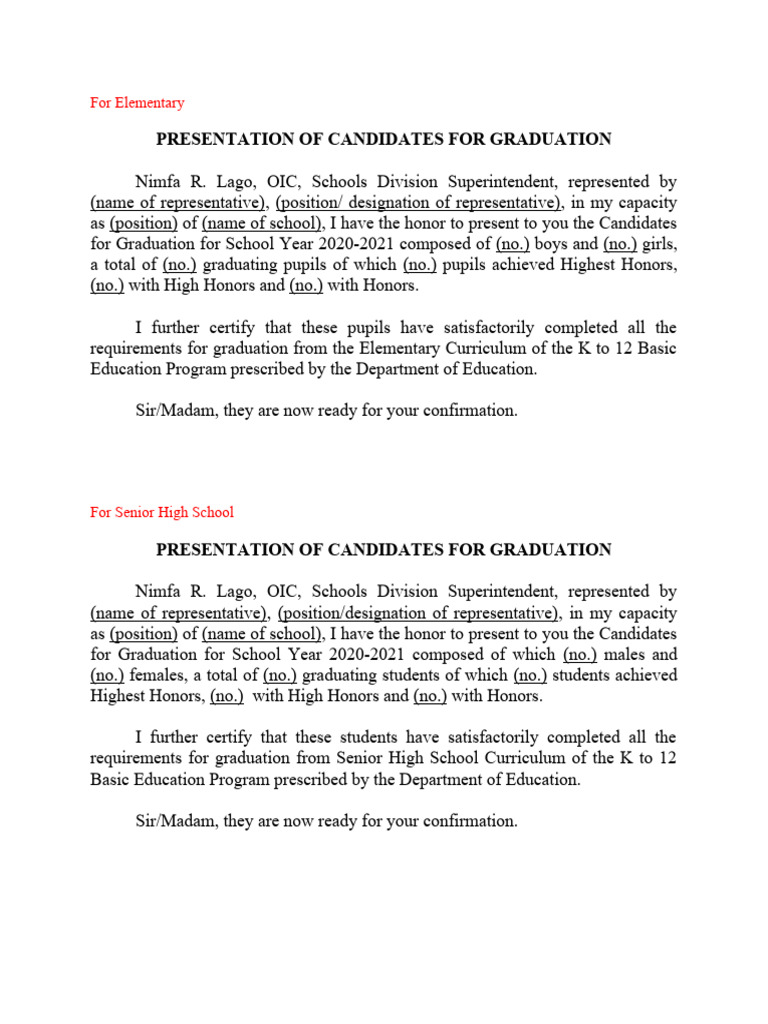 Presentation and confirmation of graduates and completers pdf