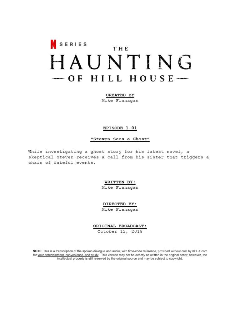 The Haunting of Hill House Episode Script Transcript Season 1 01 Steven ...