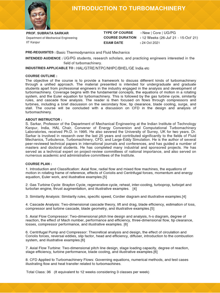 Turbomachinery Course by S. Sarkar | PDF | Turbomachinery | Chemical ...