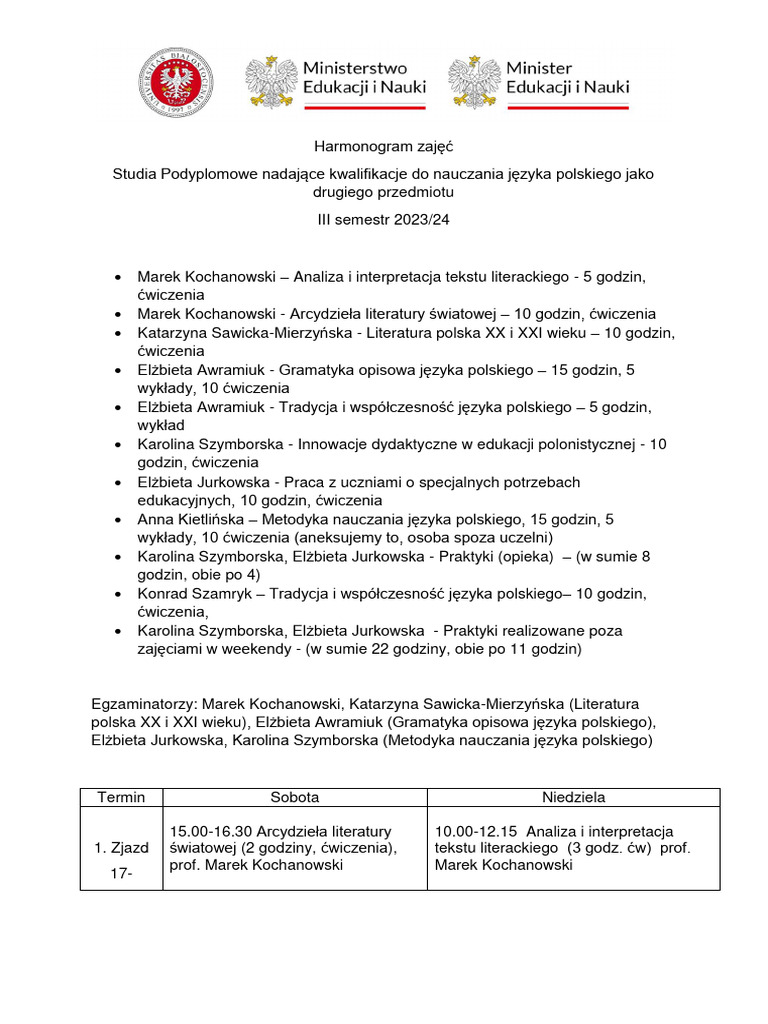 Iii semestr rozklad zajec 2024 pdf