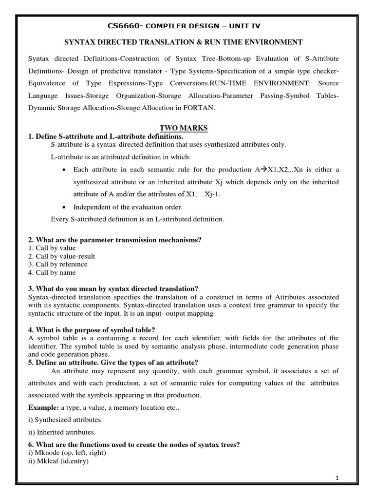 Cs6660 Compiler Design 1368874055 CD Notes | PDF | Parsing | Parameter ...