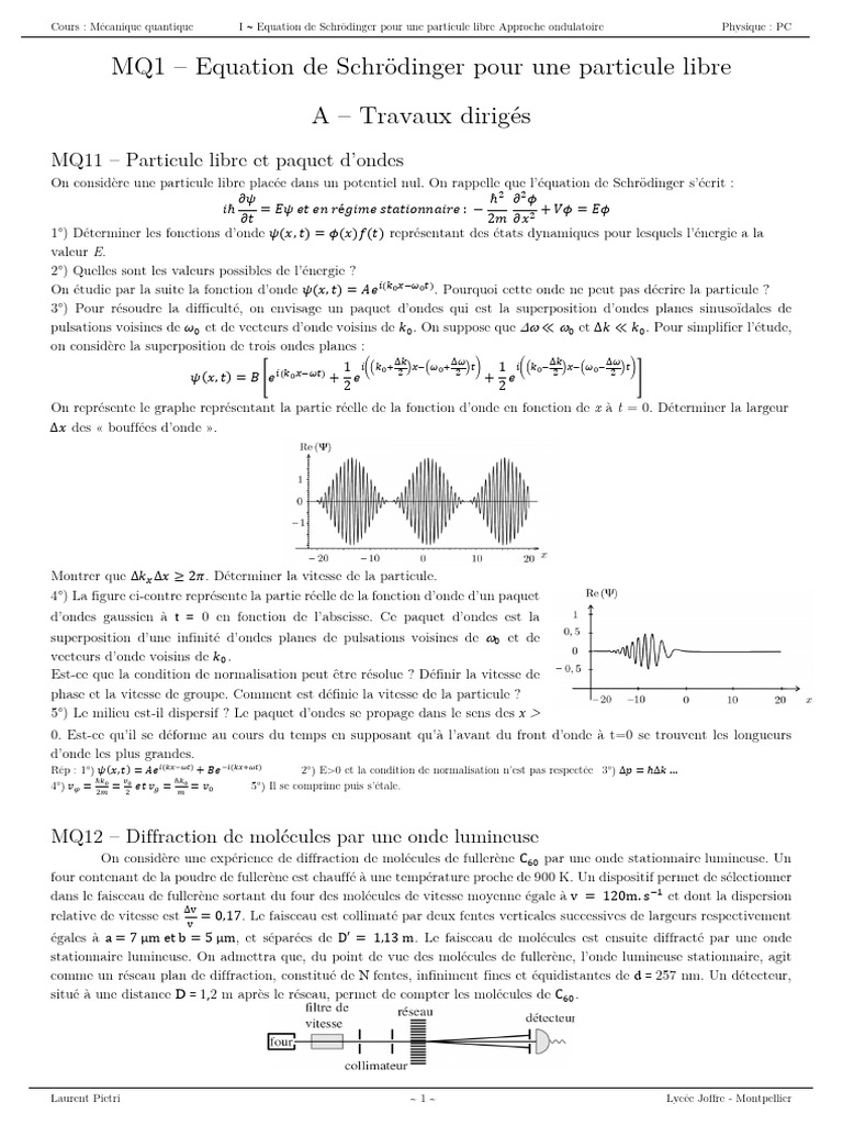Mécanique quantique : Équation de Schrödinger | PDF | Fonction d'onde ...