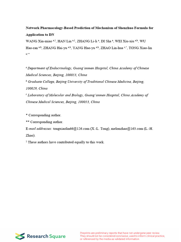 Network Pharmacology-Based Prediction of Mechanism | PDF | Pharmacology ...