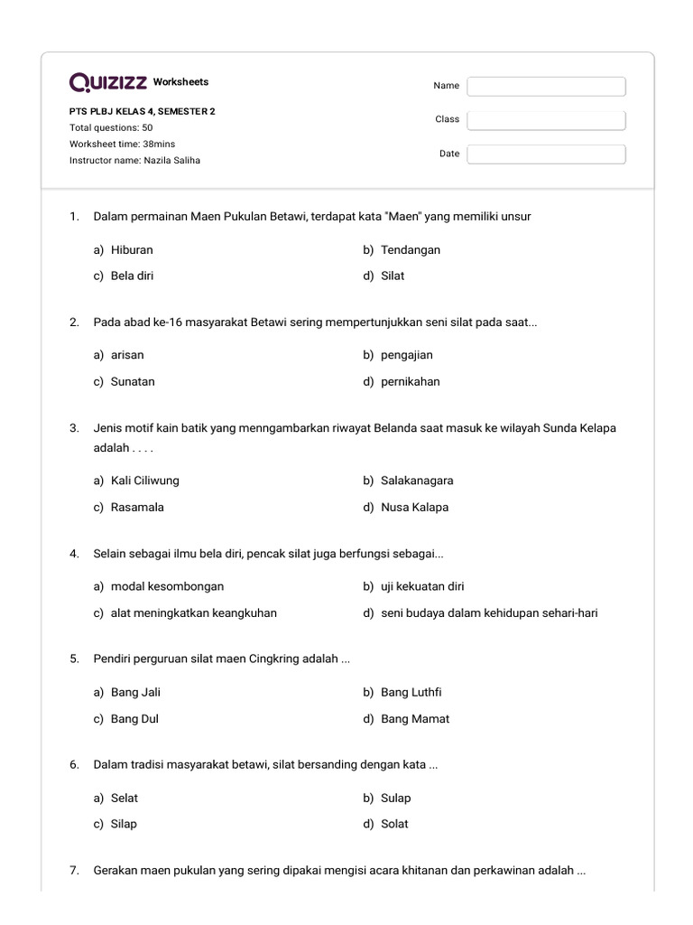 Pts Plbj Kelas 4 Semester 2 Quizizz Pdf