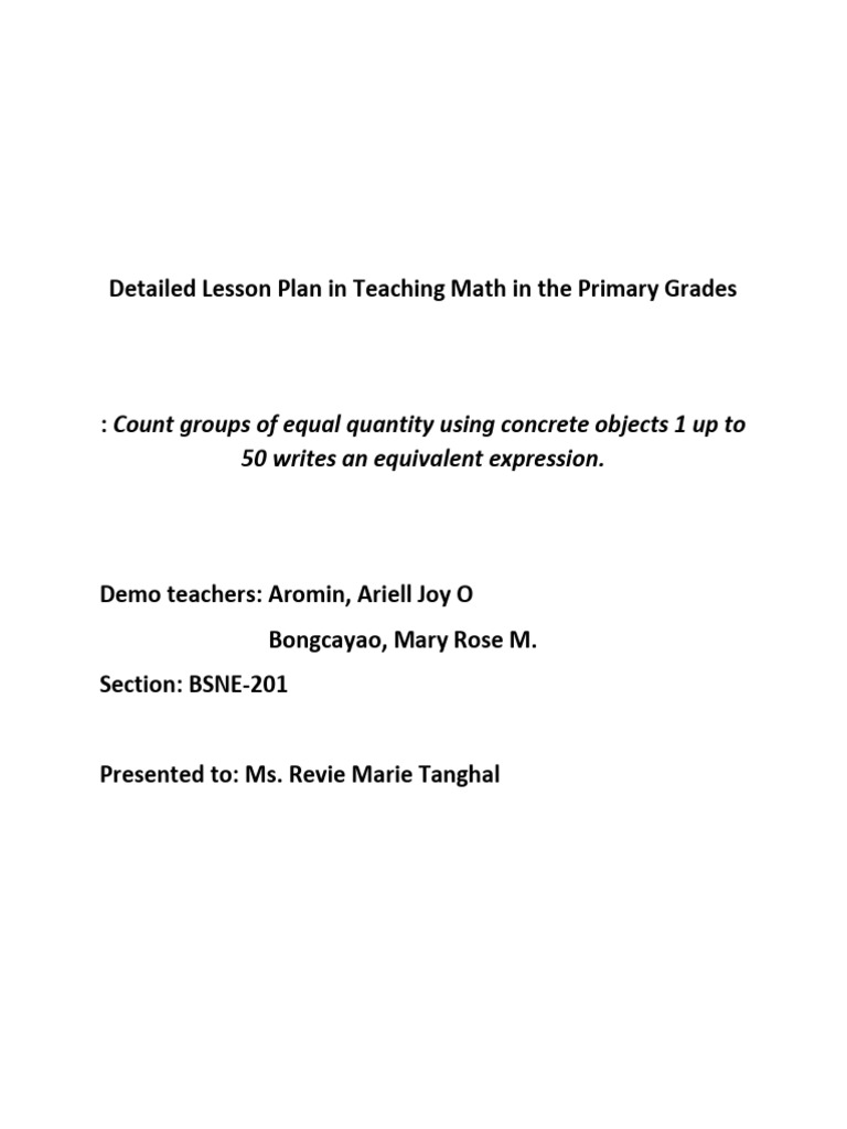 Lesson plan in teaching math in the intermediate grades 1 pdf