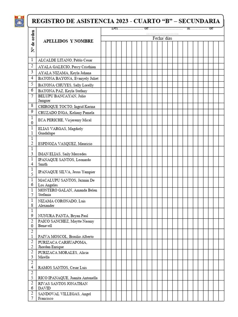 Registro de Asistencia Secundaria 2023 | PDF