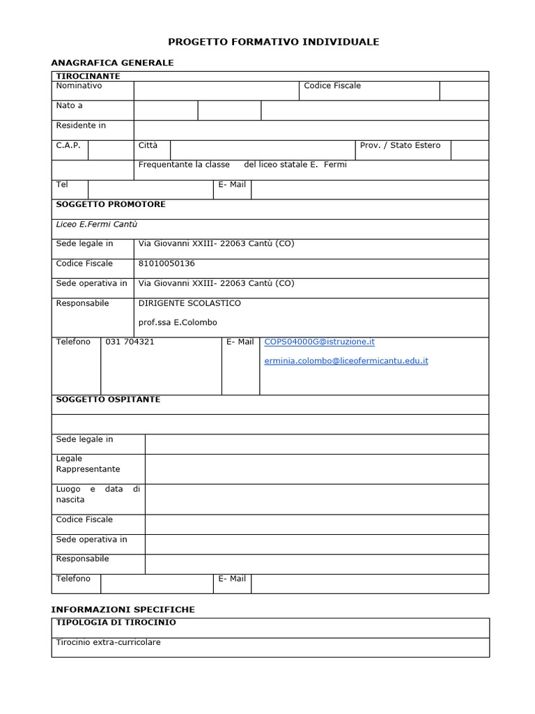 Copia Di Progetto Formativo - Modello | PDF