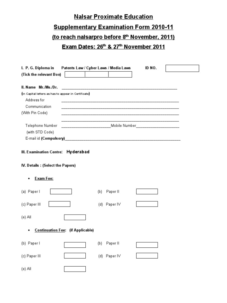 Supplementary Examination Form 2010 11 | PDF | Computers