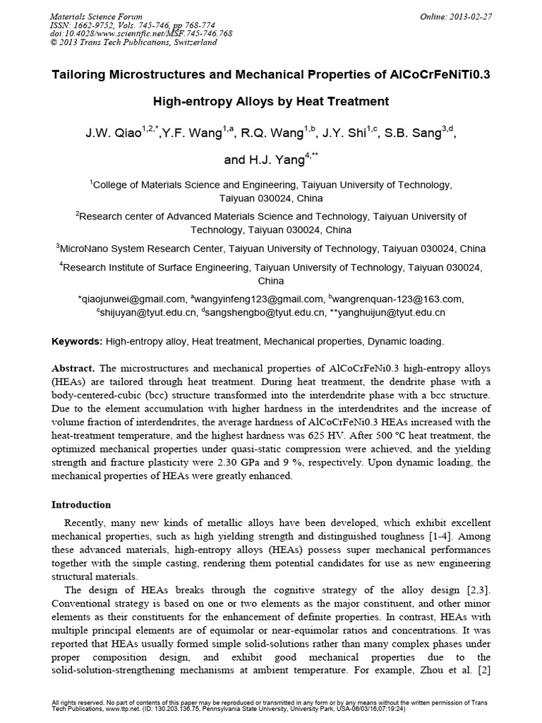 (2013-王仁全) Tailoring Microstructures and Mechanical Properties of ...