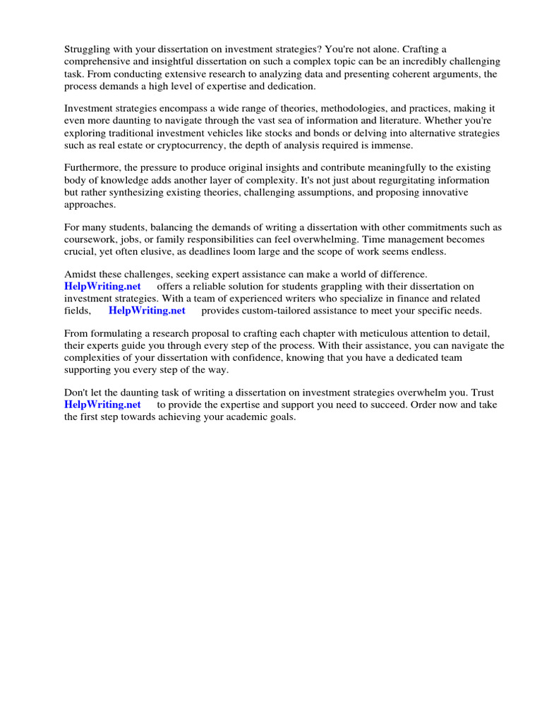 Dissertation On Investment Strategies Download Free PDF Investing