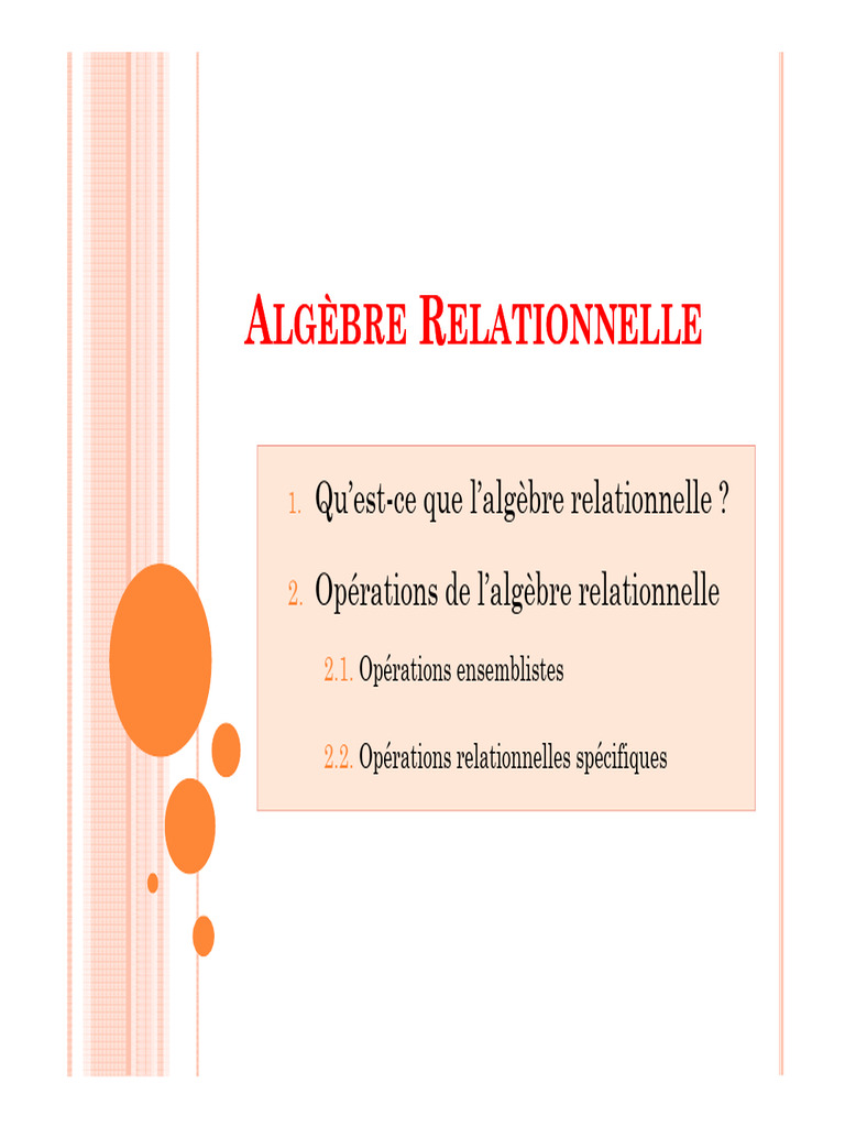 Opérations de l'Algèbre Relationnelle | PDF | Mathématiques | Algèbre