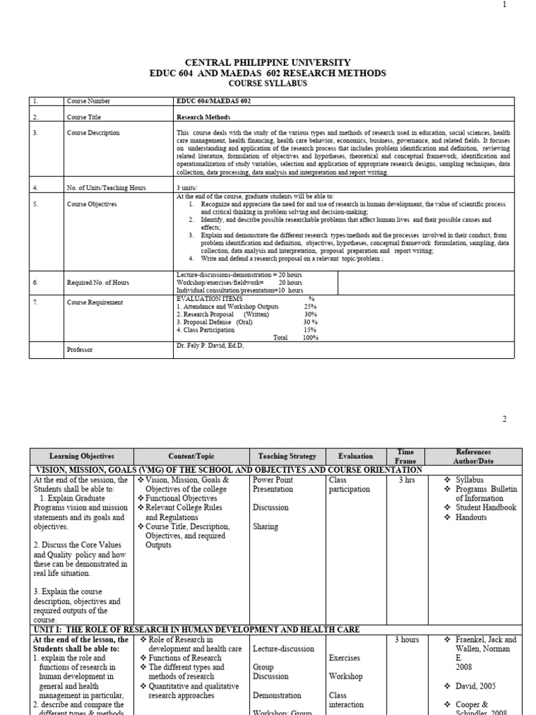 Research Methods Course Syllabus | PDF | Science & Mathematics
