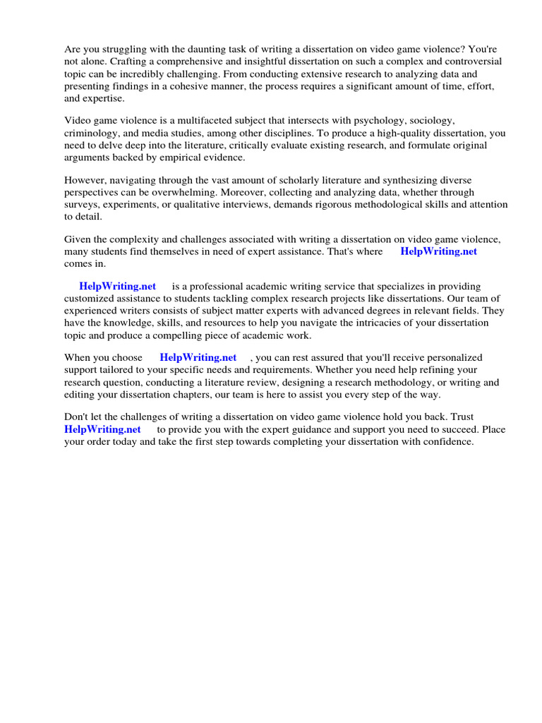 Video Game Violence Dissertation Pdf Violence Video Games