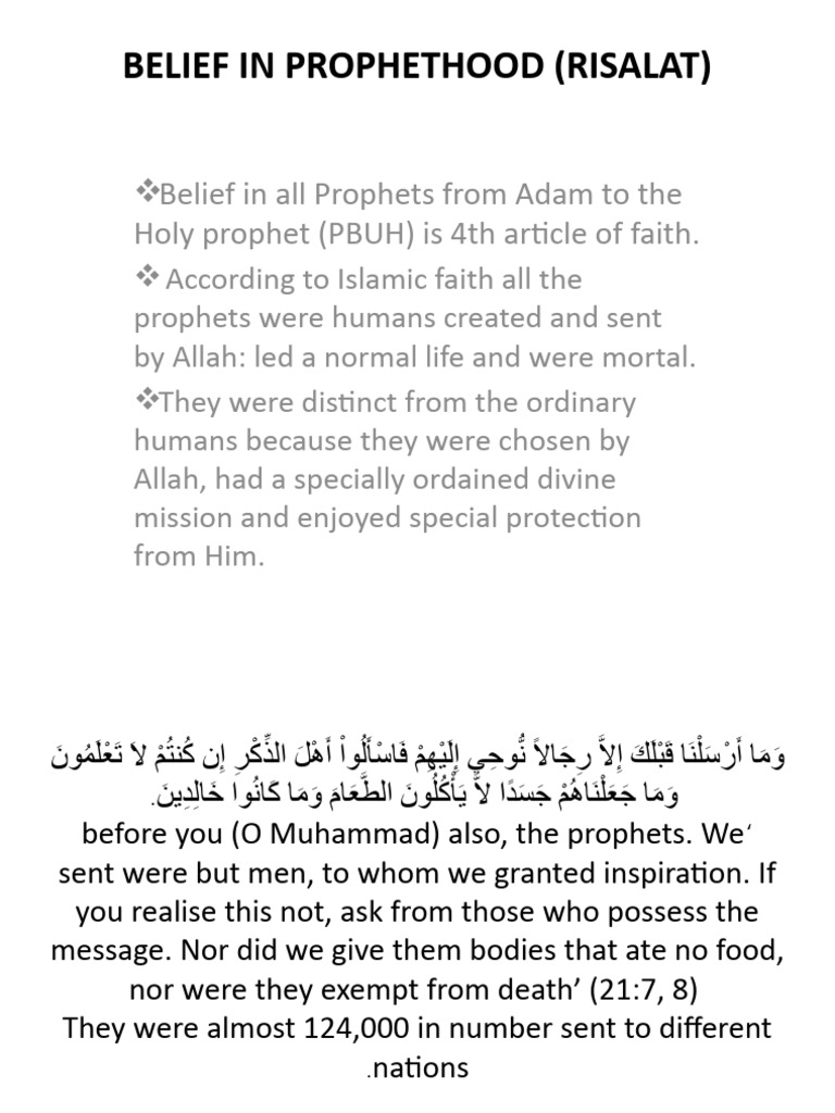 4th Lecture Belief in Prophethood (Risalat) | PDF | Prophets And ...
