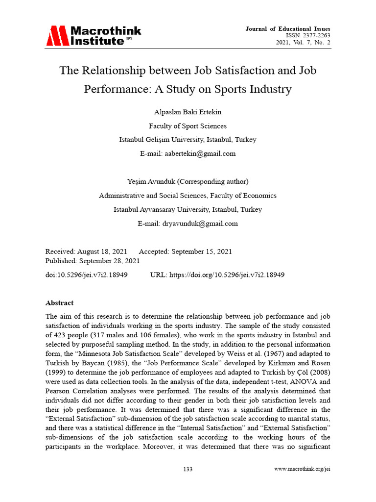 The Relationship Between Job Satisfaction and Job C0s3nux4fn | PDF ...