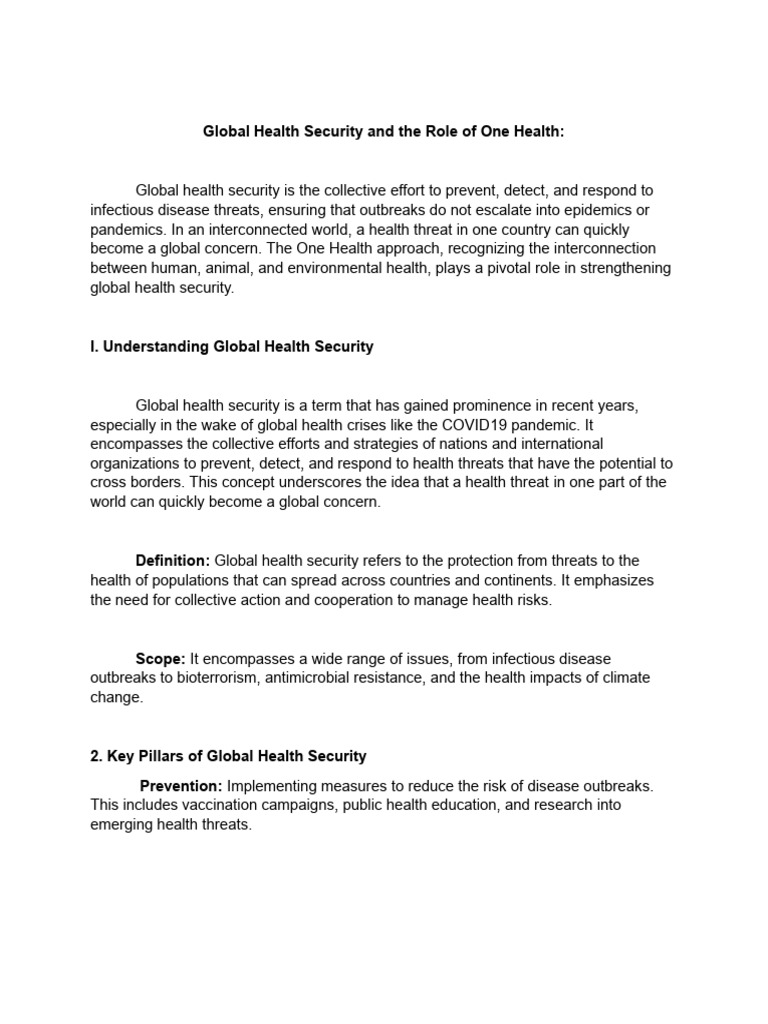 Global Health Security and The Role of One Health | PDF | Global Health ...