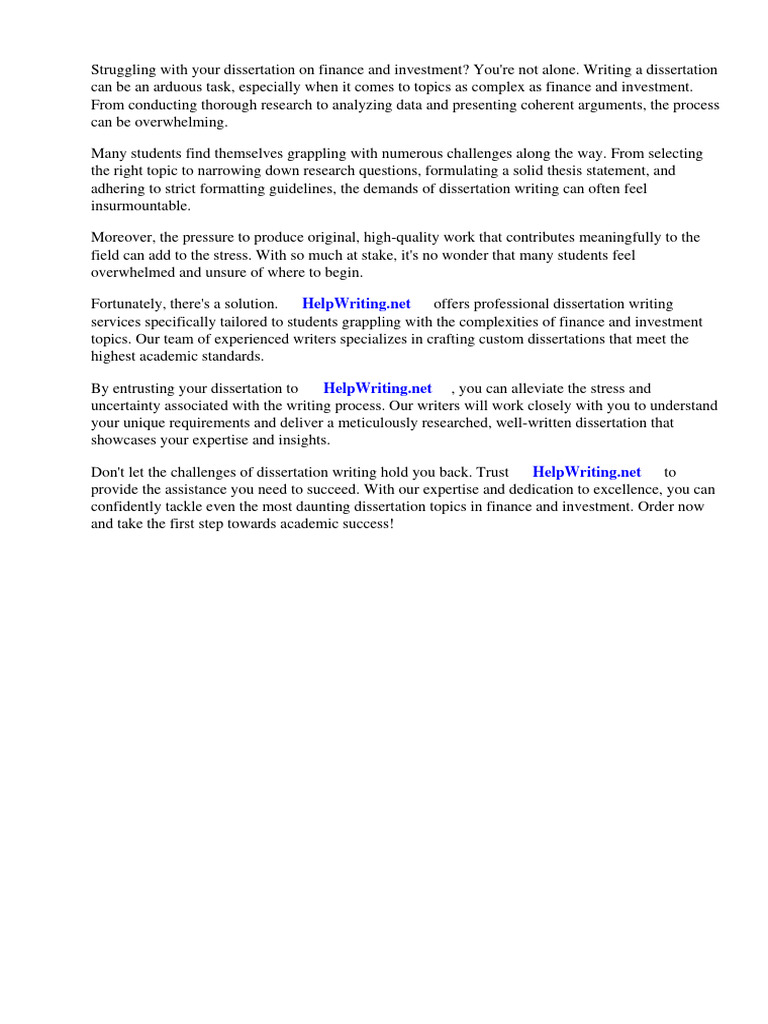 Dissertation Topics On Finance and Investment PDF Thesis Banks