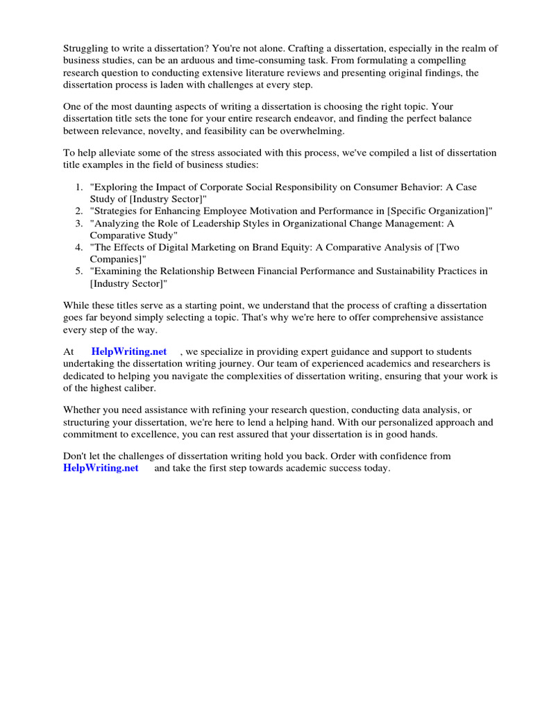 Dissertation Title Examples Business | PDF | Thesis | Economics